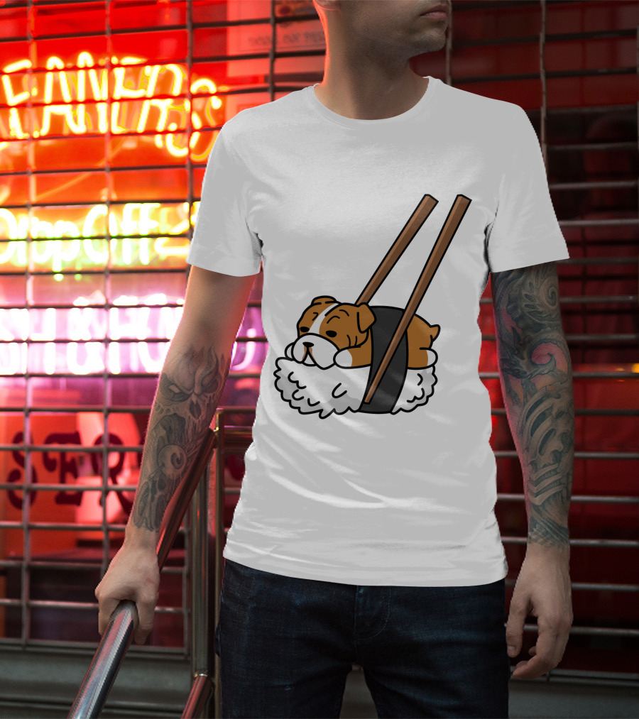 Pugsushi Funny Pug Dog Sushi Roll With Chopsticks T-Shirt