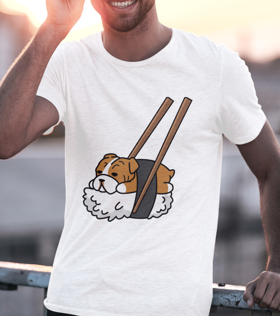 Pugsushi Funny Pug Dog Sushi Roll With Chopsticks T-Shirt