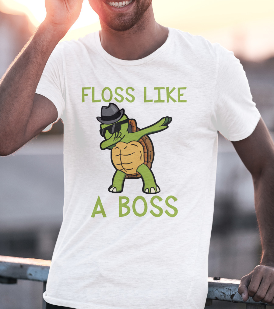 Dabbing Turtle Floss Like A Boss With Hat And Sunglasses T-Shirt