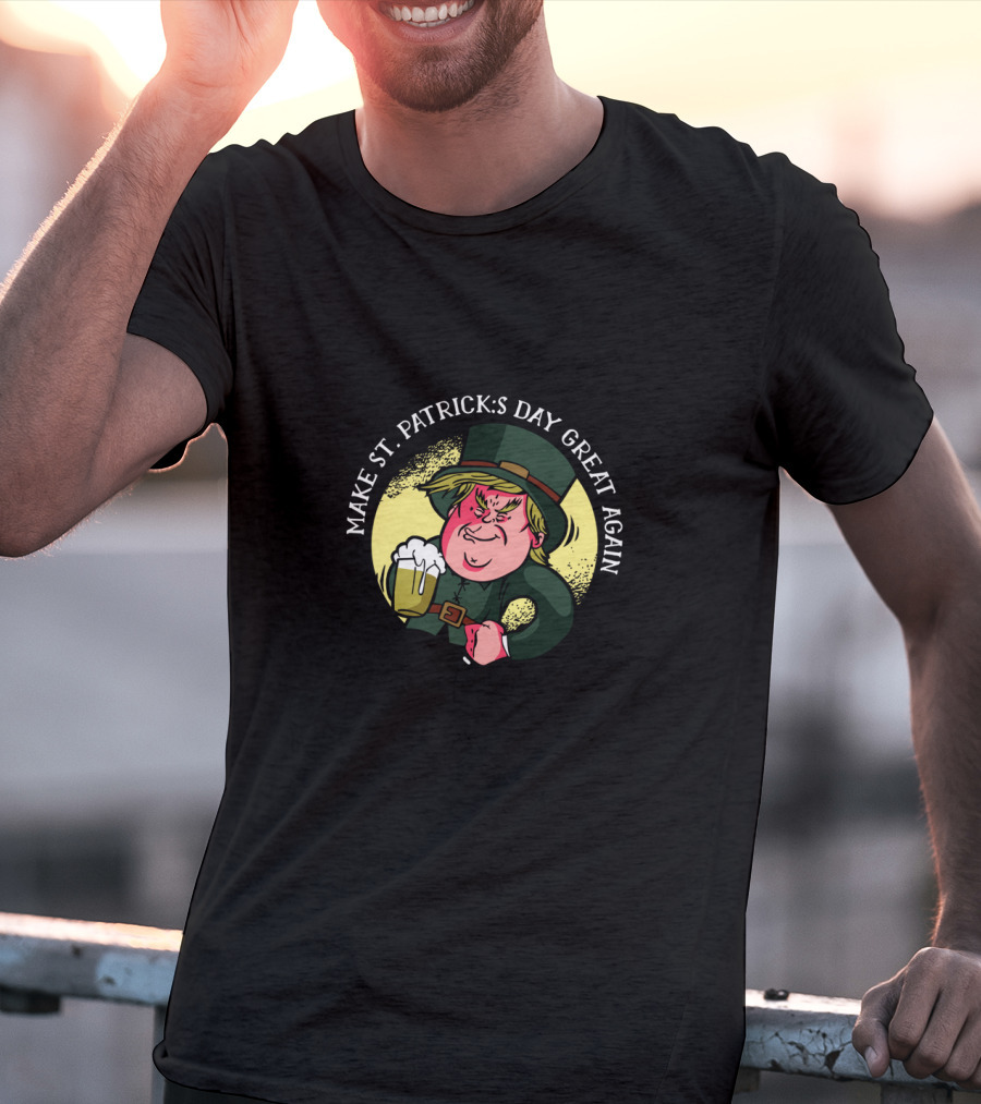 Make St. Patrick's Day Great Again With Cartoon Holding Beer T-Shirt