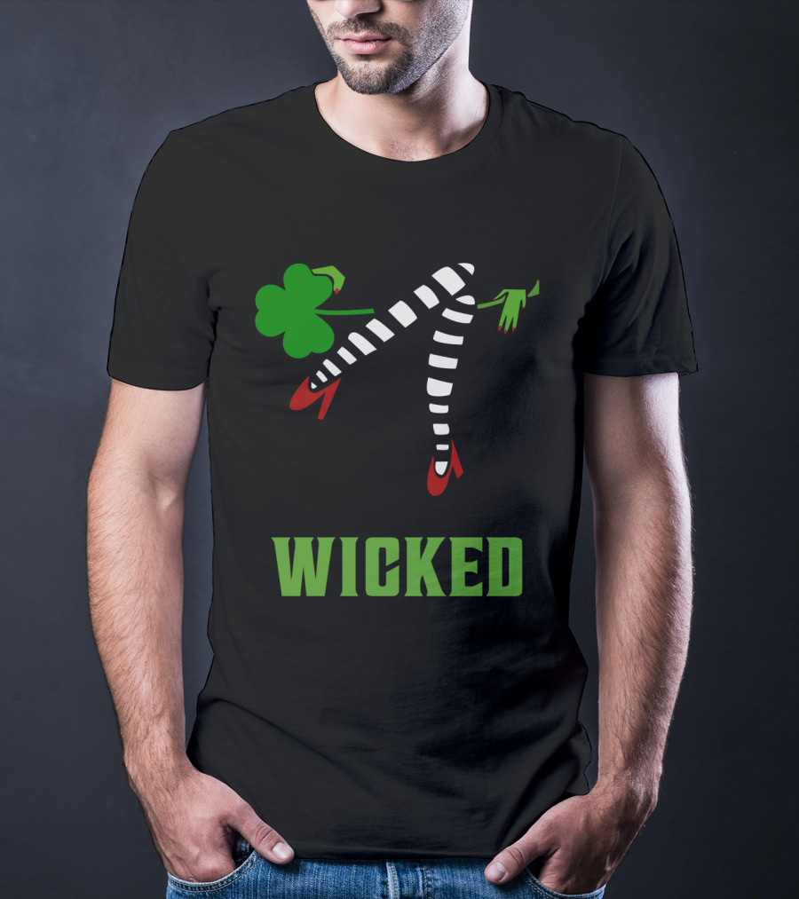 Wicked St. Patrick's Day Striped Legs And Shamrock T-Shirt