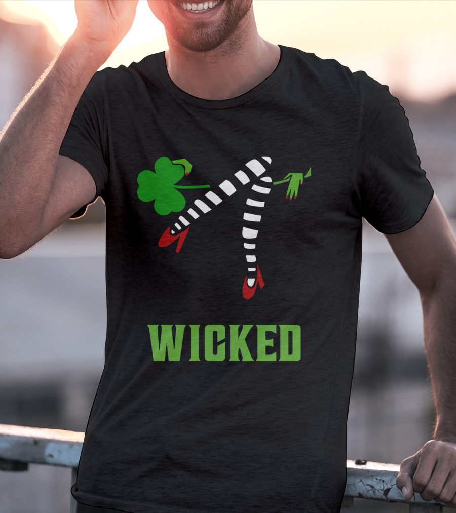 Wicked St. Patrick's Day Striped Legs And Shamrock T-Shirt