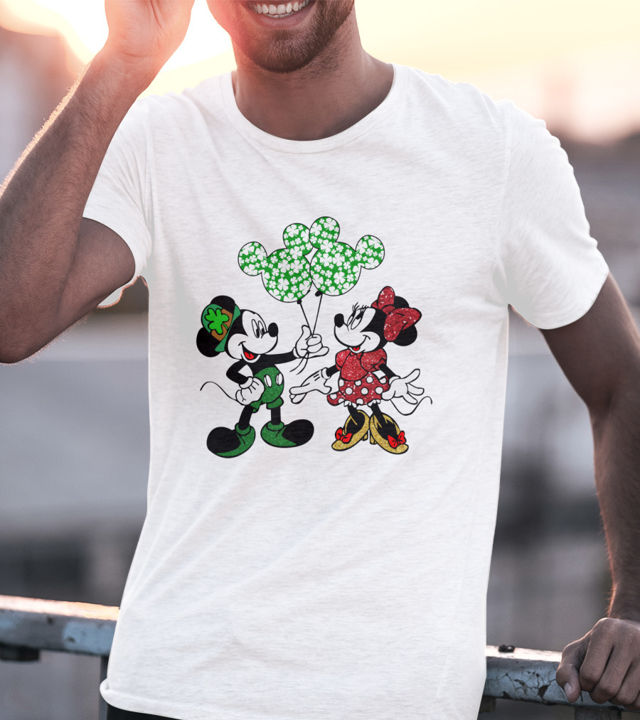 Mickey Mouse Minnie Mouse St. Patrick's Day Shamrock Balloons T-Shirt