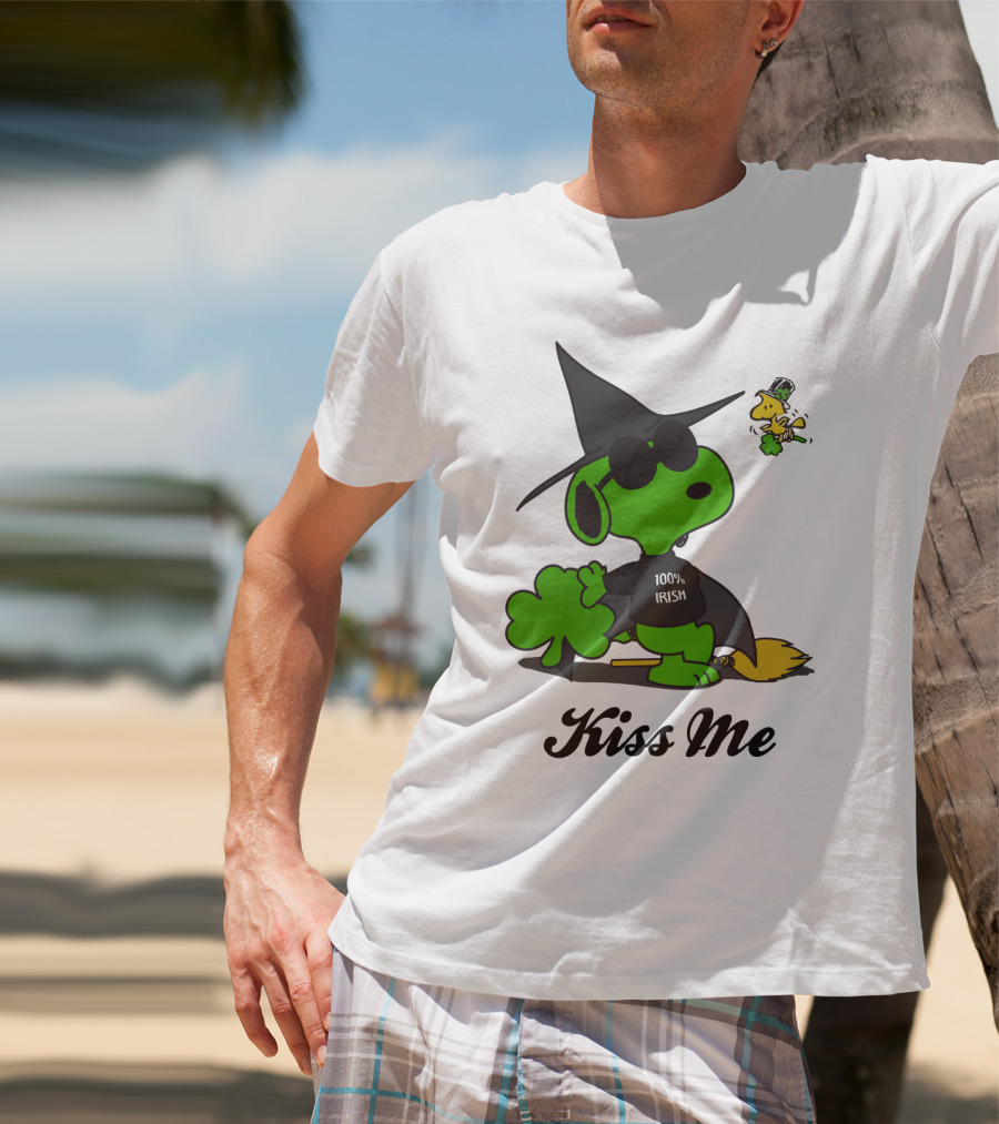 Snoopy Kiss Me 100% Irish St Patrick's Day Wizard Woodstock T-Shirt