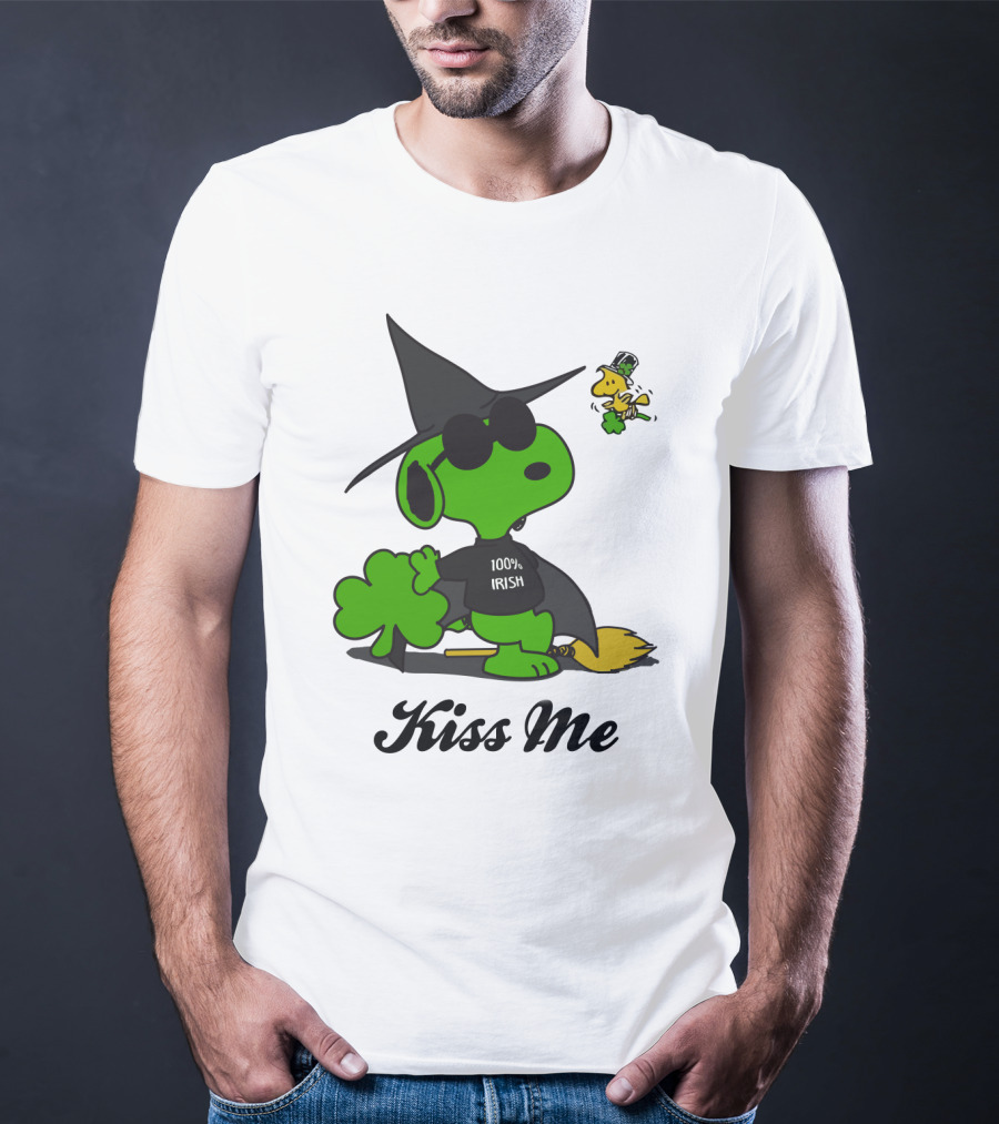 Snoopy Kiss Me 100% Irish St Patrick's Day Wizard Woodstock T-Shirt