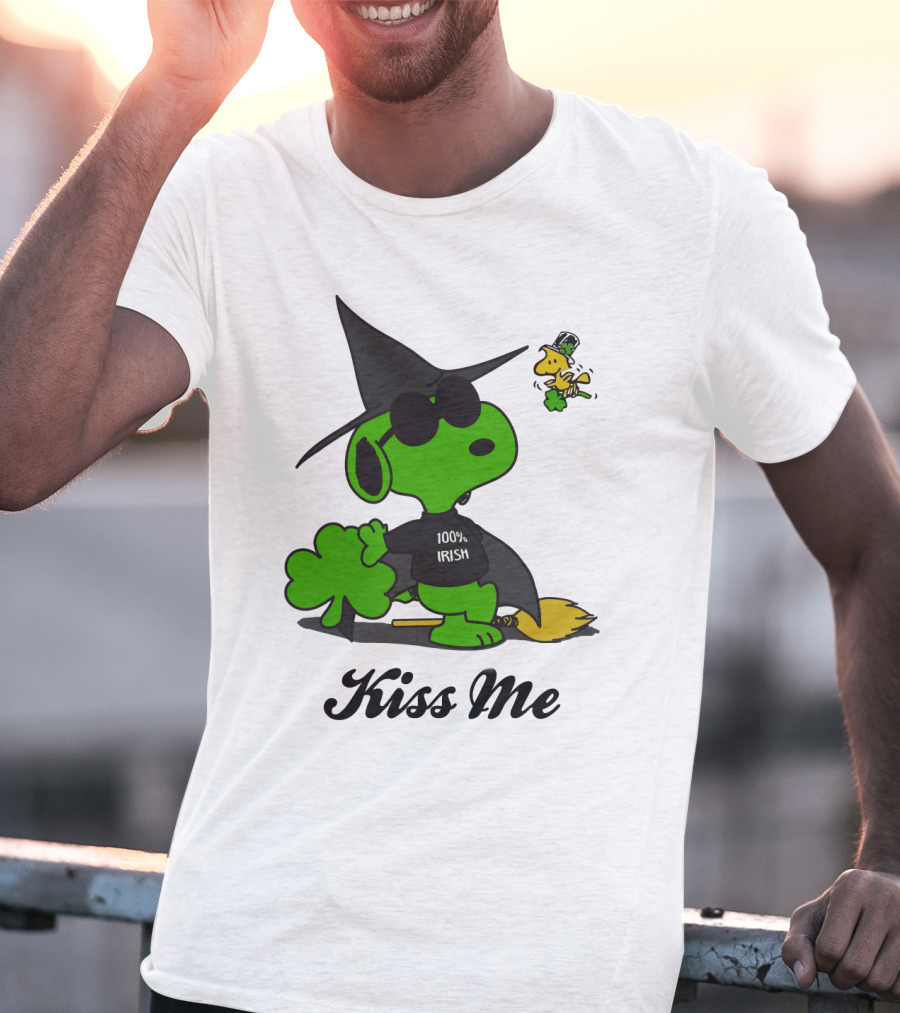 Snoopy Kiss Me 100% Irish St Patrick's Day Wizard Woodstock T-Shirt