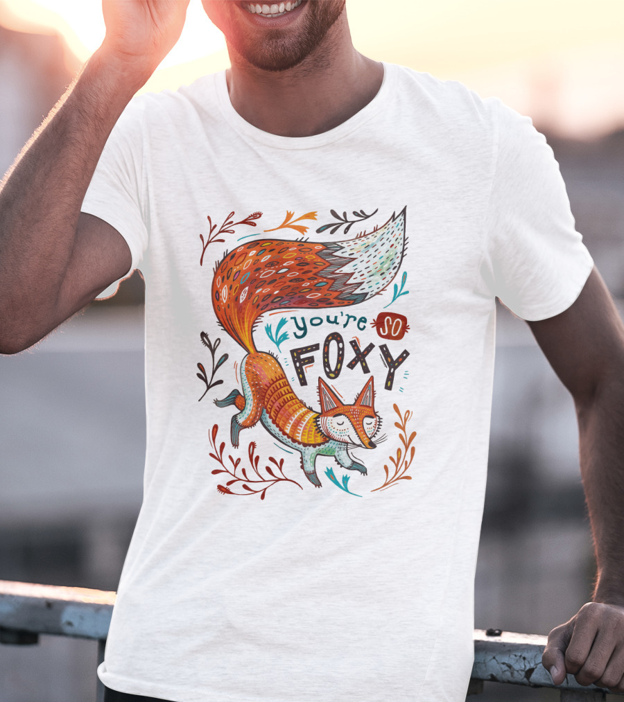 You're So Foxy Fox Design With Colorful Tail And Floral Accents T-Shirt