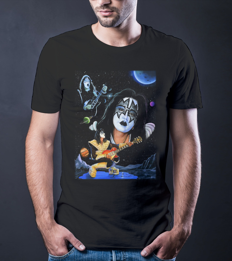 Ace Frehley Kiss Cosmic Rock Guitarist With Space Imagery And Planets T-Shirt