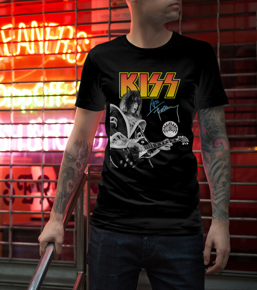 KISS Ace Frehley Signature Electric Guitar Iconic Rock Legend T-Shirt