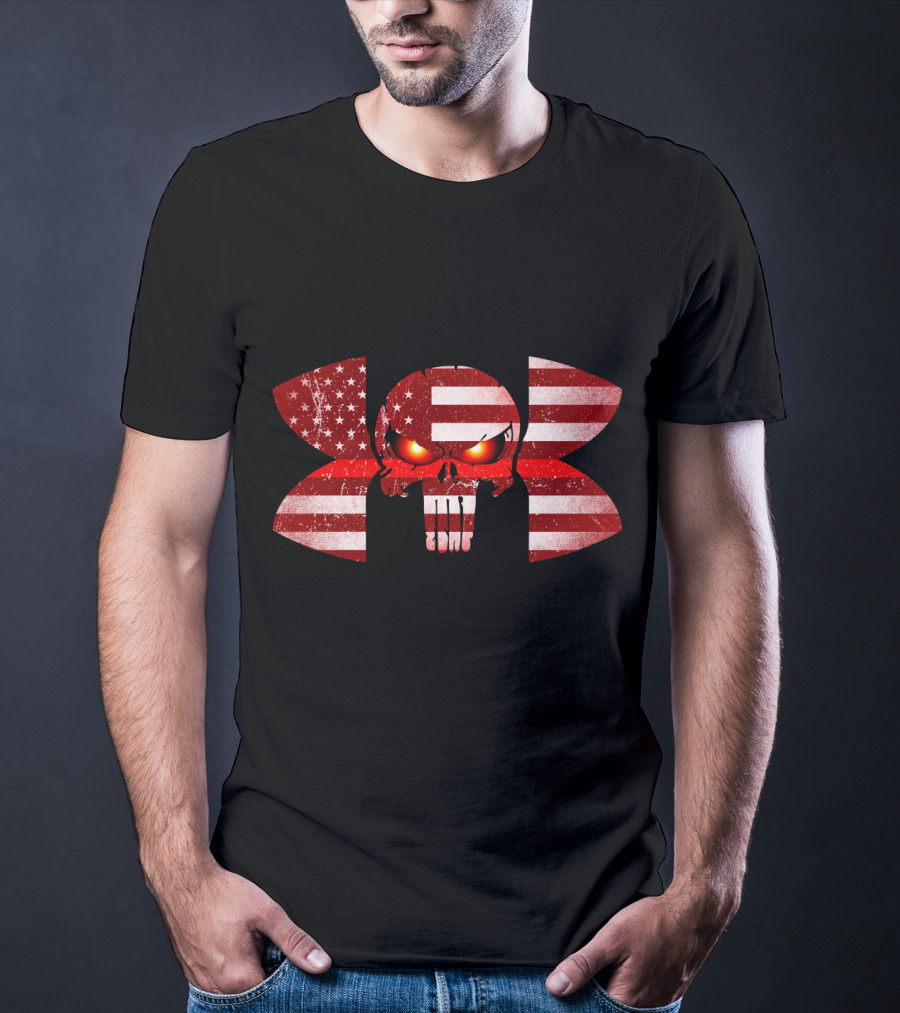 Firefighter Skull American Flag Under Armour Punisher Eyes T-Shirt