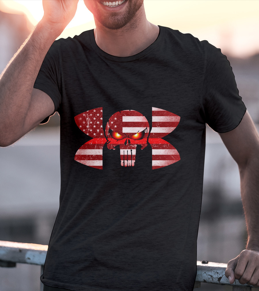 Firefighter Skull American Flag Under Armour Punisher Eyes T-Shirt