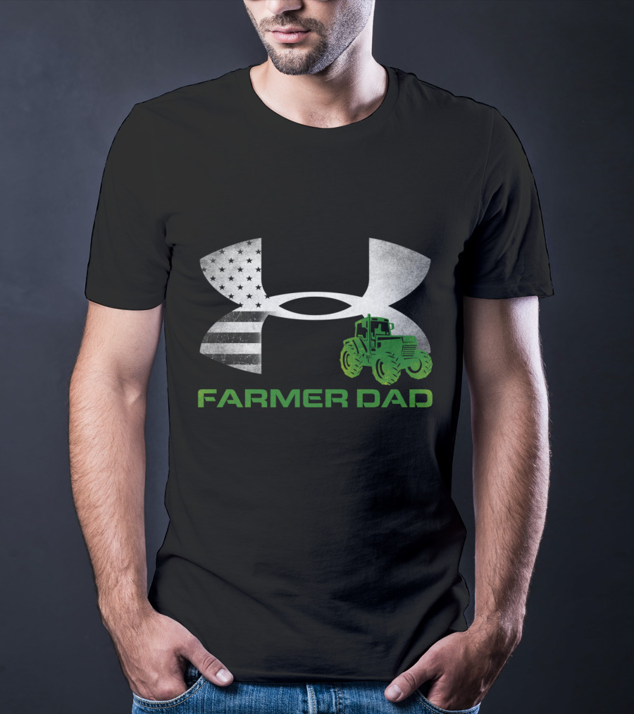 Farmer Dad Tractor American Flag Under Armour T-Shirt