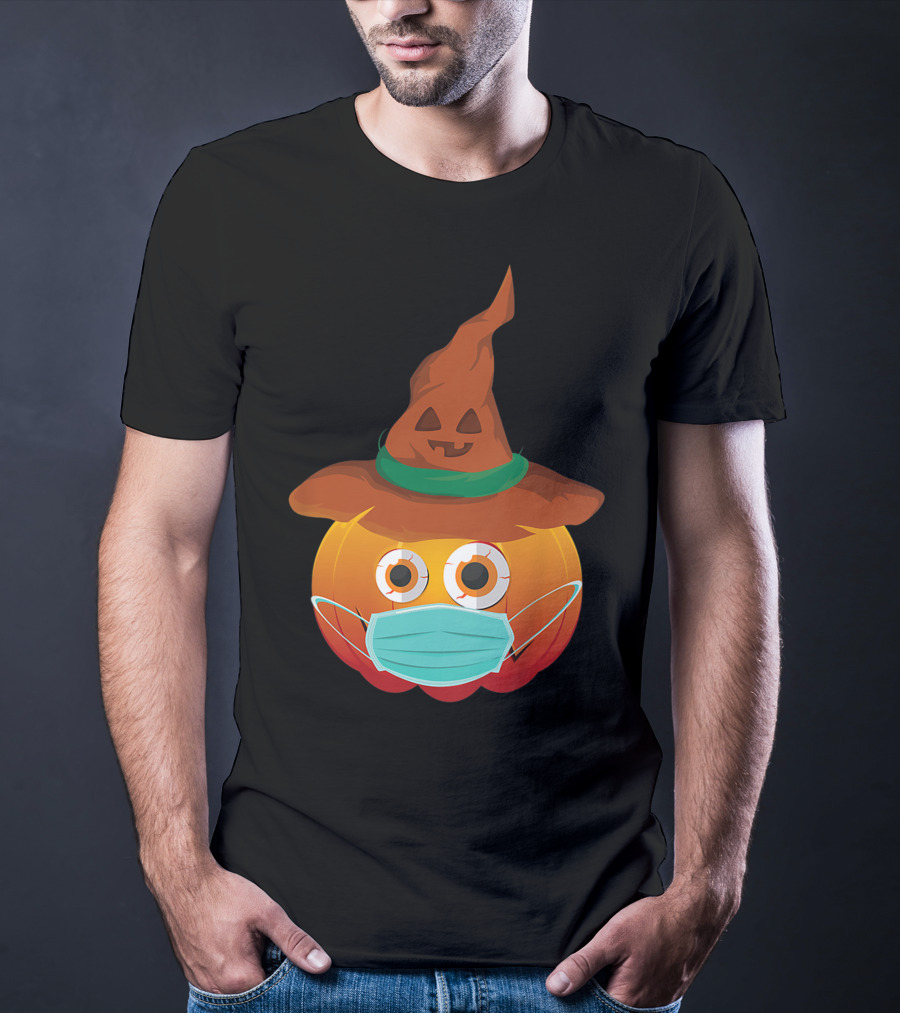 Funny Pumpkin Mask Witch Hat Costume T-Shirt
