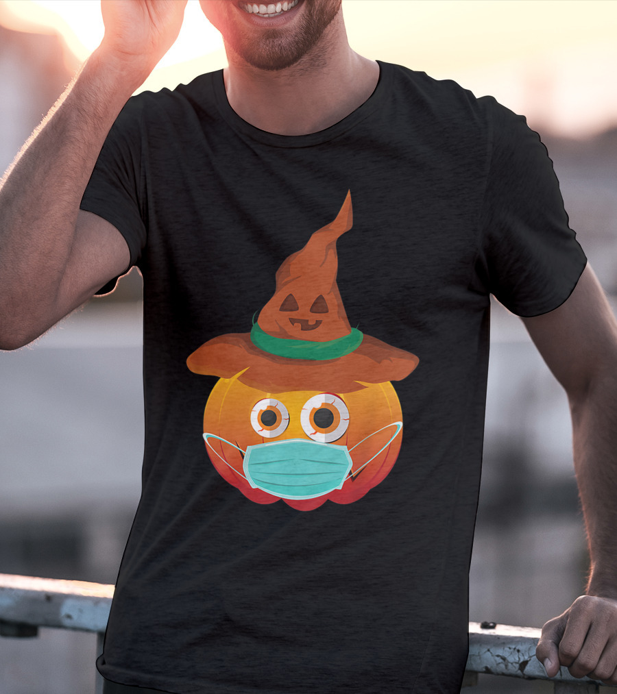Funny Pumpkin Mask Witch Hat Costume T-Shirt