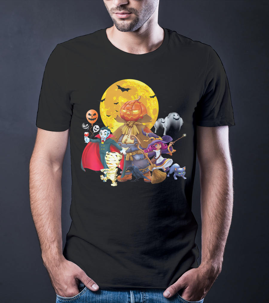 Halloween Horror Pumpkin Vampire Skeleton Witch Trick Treat Bat Ghost Moon T-Shirt