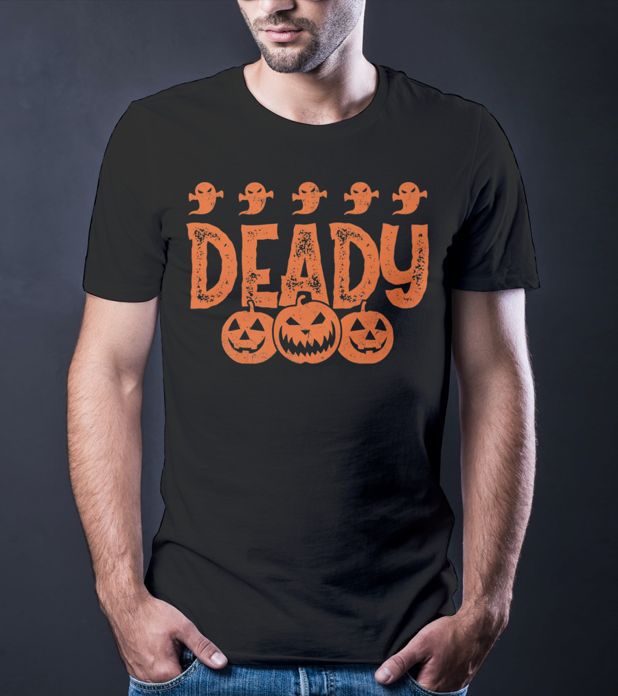 Deady Funny Halloween Dad Costume With Pumpkins And Ghosts Creepy Best T-Shirt