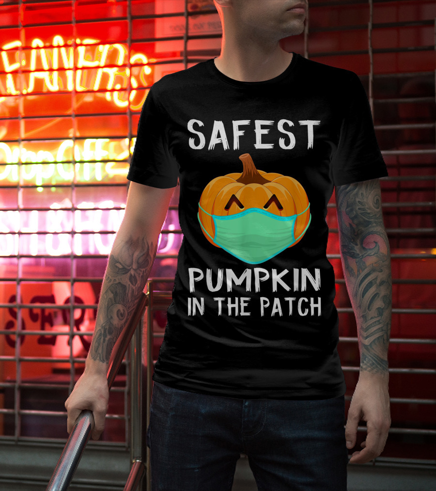 Safest Pumpkin In The Patch Halloween Costume With Face Mask T-Shirt