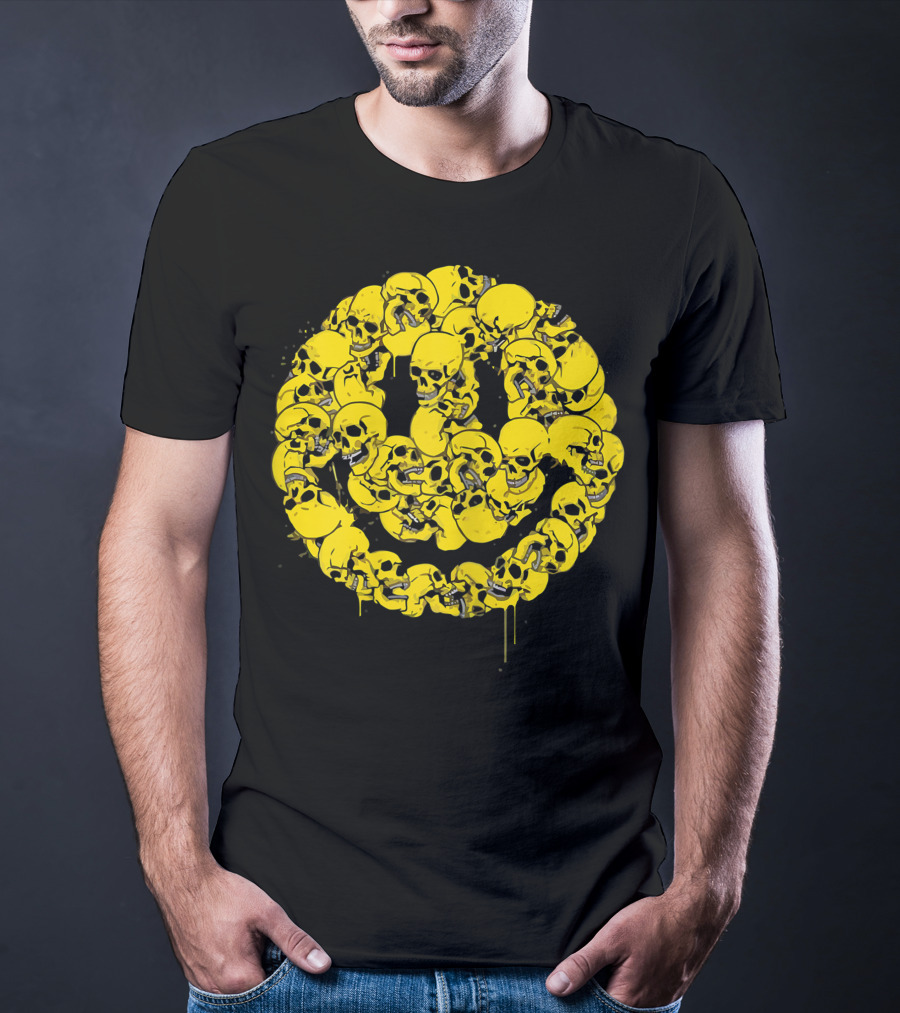 Smiley Face Skull Circle Halloween Goth Occult Scary T-Shirt