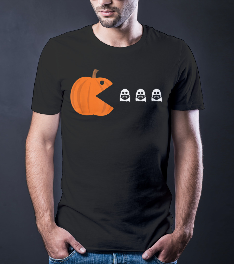 Pac-Man Pumpkin Eating Ghosts Funny Halloween Men's T-Shirt