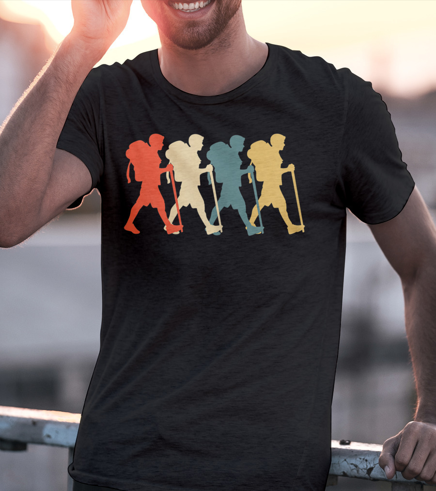 Hiker Vintage Retro Hiking Camping Silhouette Walking T-Shirt
