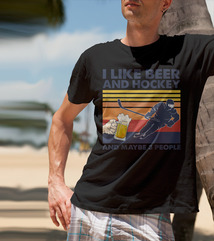 I Like Beer And Hockey Maybe 3 People Retro Vintage Baseball Raglan T-Shirt