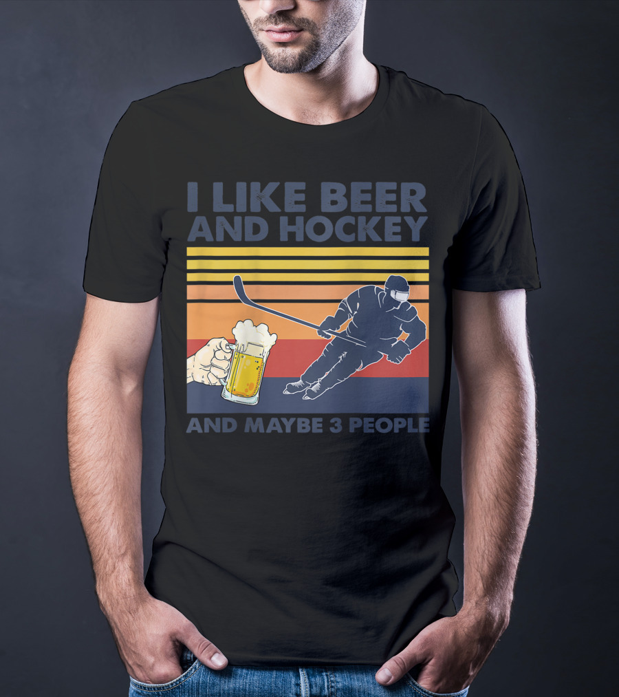 I Like Beer And Hockey Maybe 3 People Retro Vintage Baseball Raglan T-Shirt