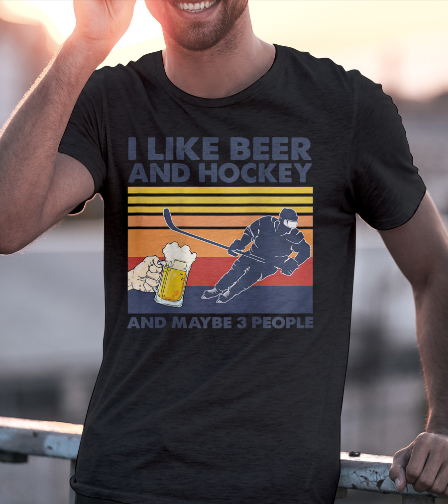 I Like Beer And Hockey Maybe 3 People Retro Vintage Baseball Raglan T-Shirt