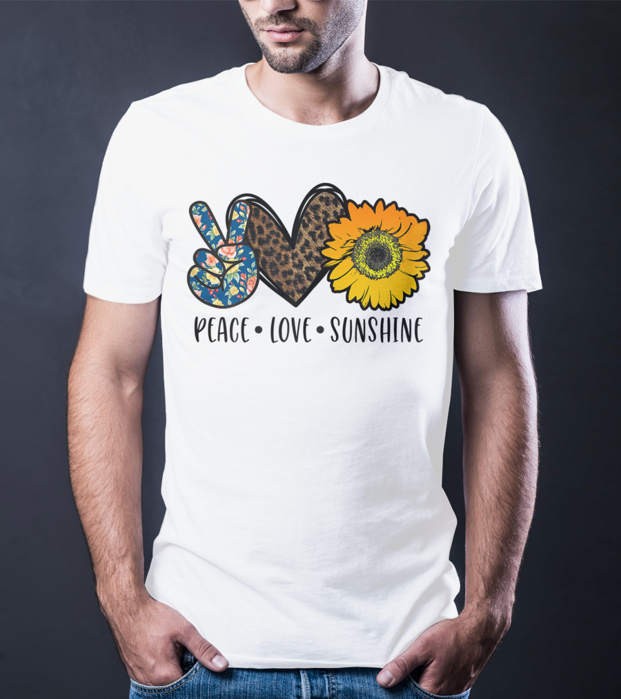 Peace Love Sunshine Floral Leopard Sunflower Teacher Idea T-Shirt