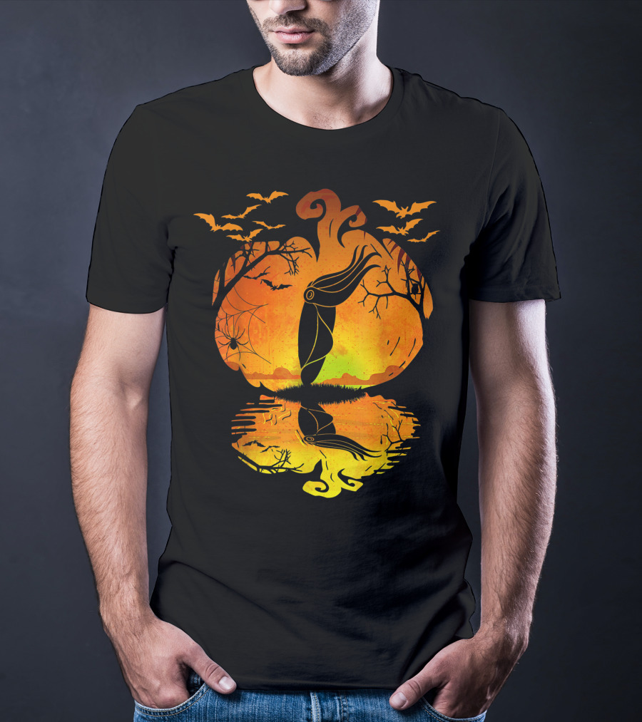 Halloween Cuttlefish Pumpkin With Bats And Spiderwebs T-Shirt