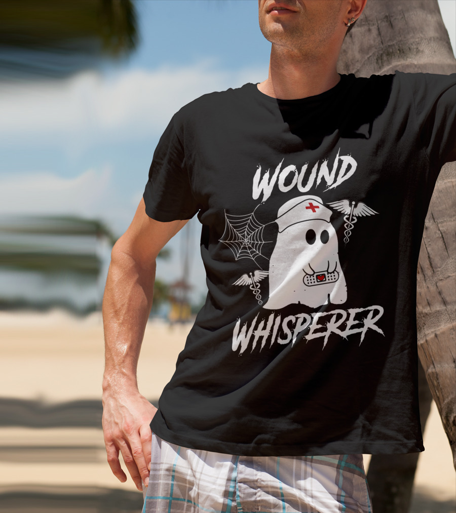 Wound Whisperer Nurse Ghost With Caduceus And Spider Web T-Shirt