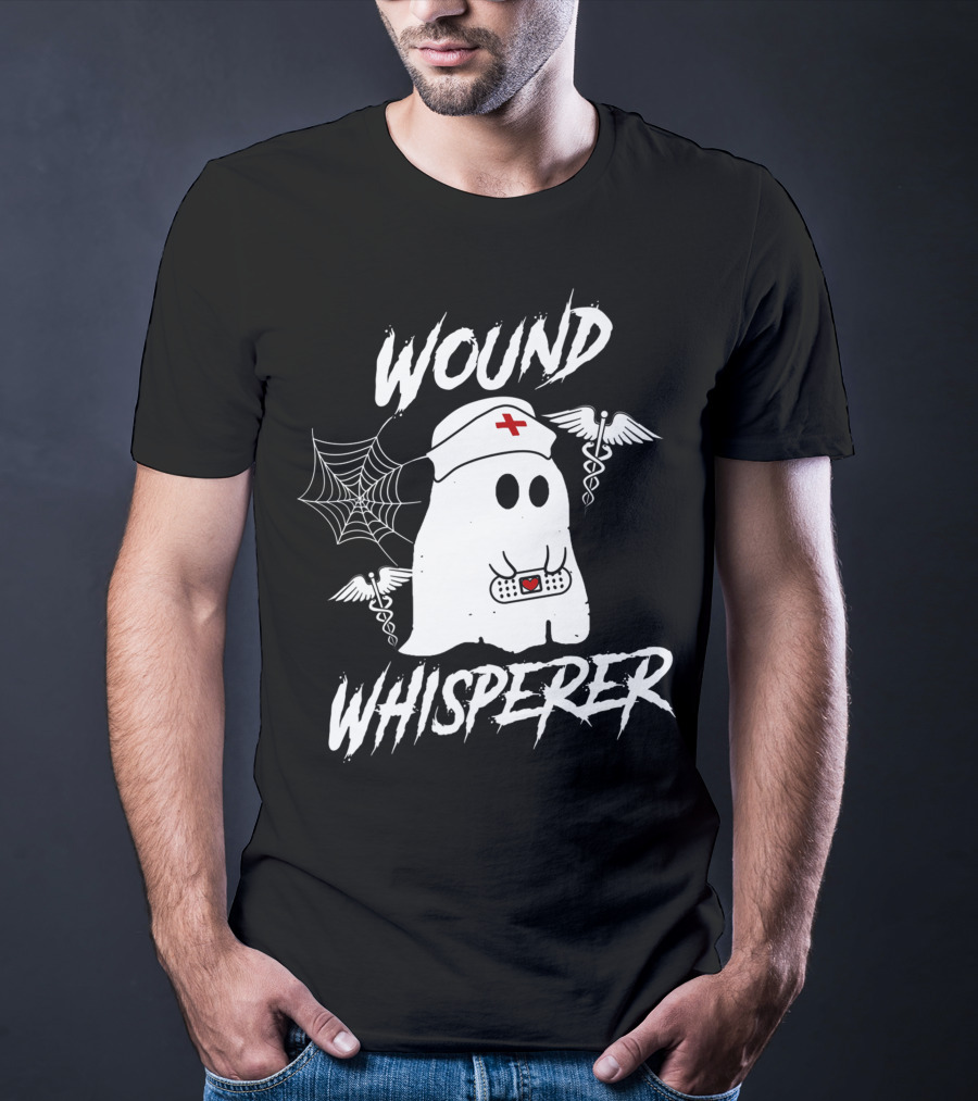 Wound Whisperer Nurse Ghost With Caduceus And Spider Web T-Shirt