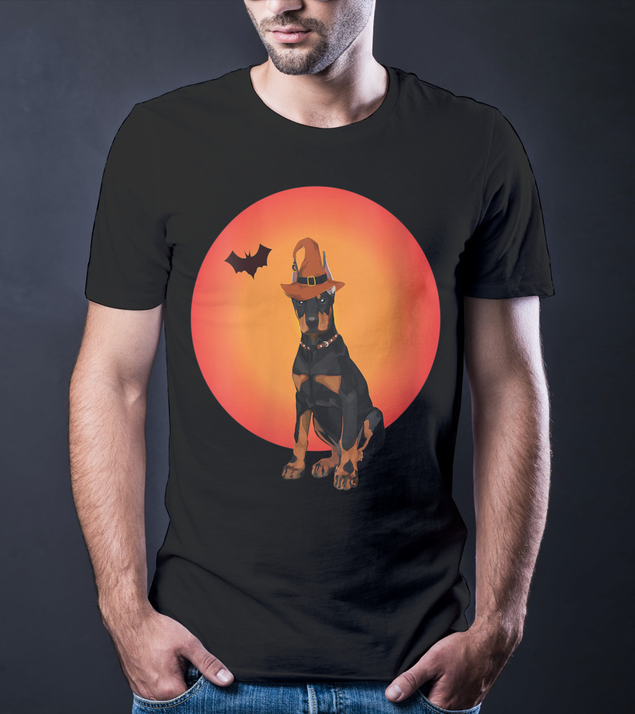 Women Doberman Dog Halloween Witch Hat Puppy And Animal Lovers T-Shirt