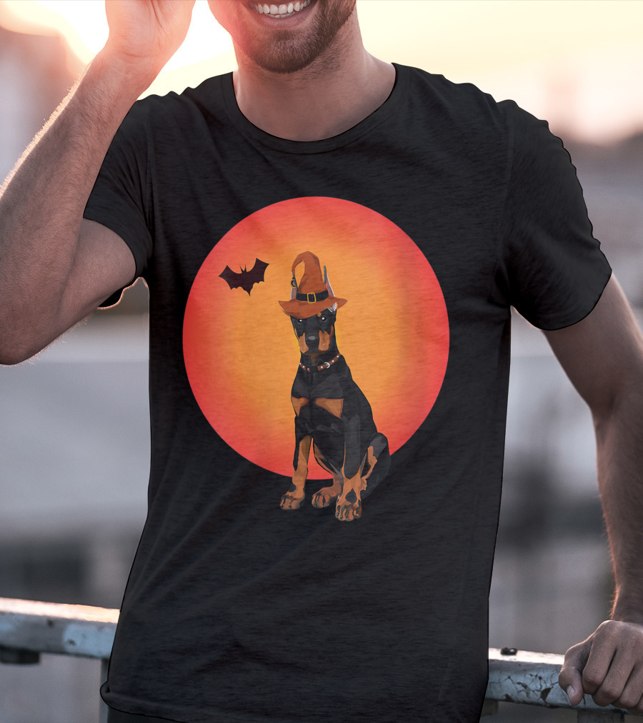 Women Doberman Dog Halloween Witch Hat Puppy And Animal Lovers T-Shirt