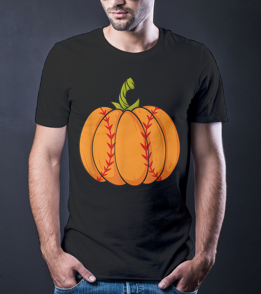 Thanksgiving Baseball Halloween Pumpkin Boys Pitcher Catcher Colorful Stitched T-Shirt