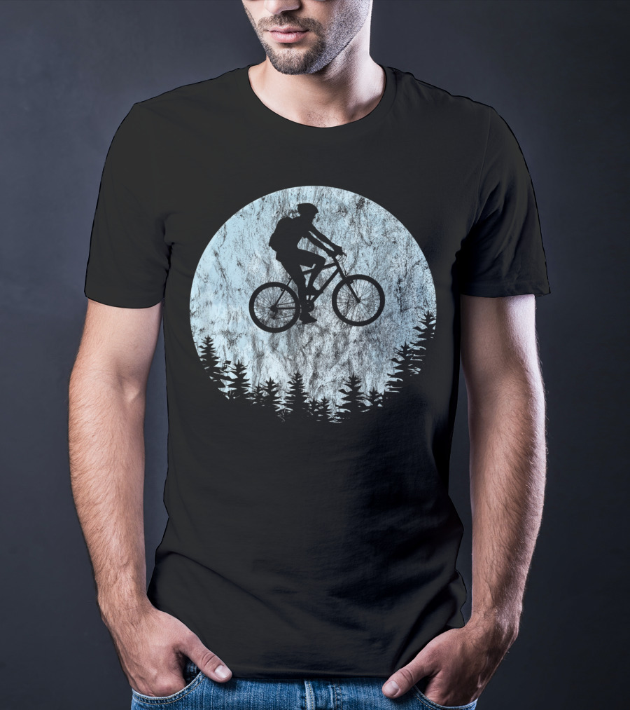 Mountain Bike Moon MTB Bicycle Rider Cycling Biking Forest T-Shirt