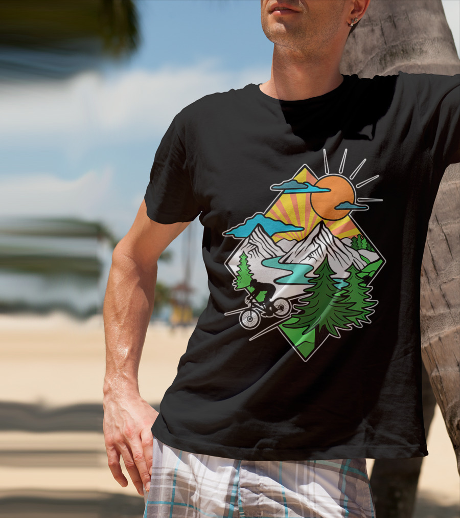 Mountain Biking Retro MTB Nature Adventure Downhill Trail Riding In Mountain Landscape T-Shirt