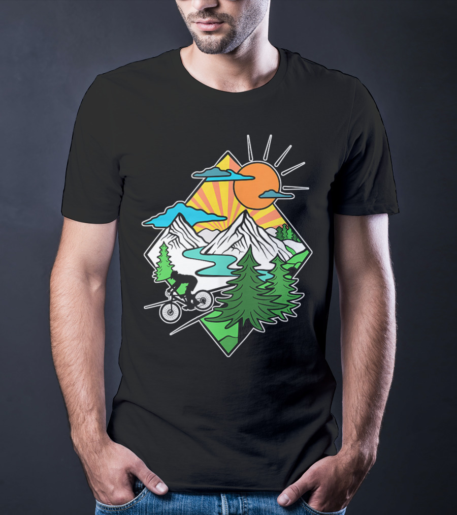 Mountain Biking Retro MTB Nature Adventure Downhill Trail Riding In Mountain Landscape T-Shirt