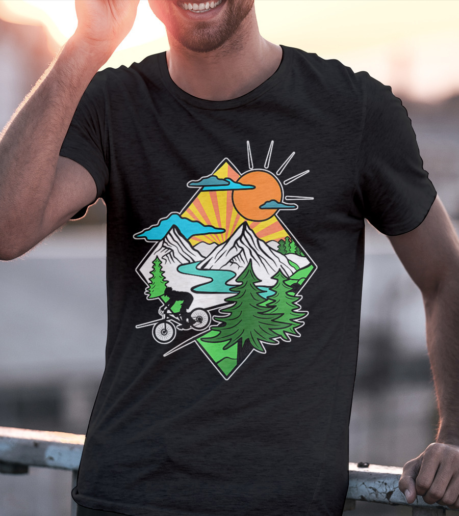 Mountain Biking Retro MTB Nature Adventure Downhill Trail Riding In Mountain Landscape T-Shirt