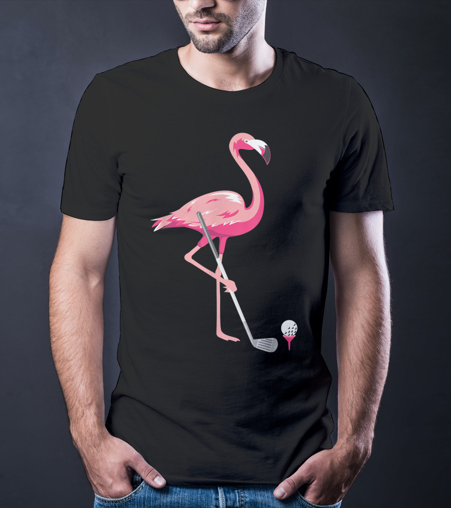 Funny Flamingo Bird Golf Player Best Swing Tee Golf Ball T-Shirt