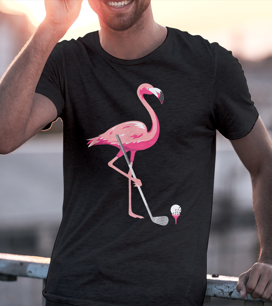 Funny Flamingo Bird Golf Player Best Swing Tee Golf Ball T-Shirt