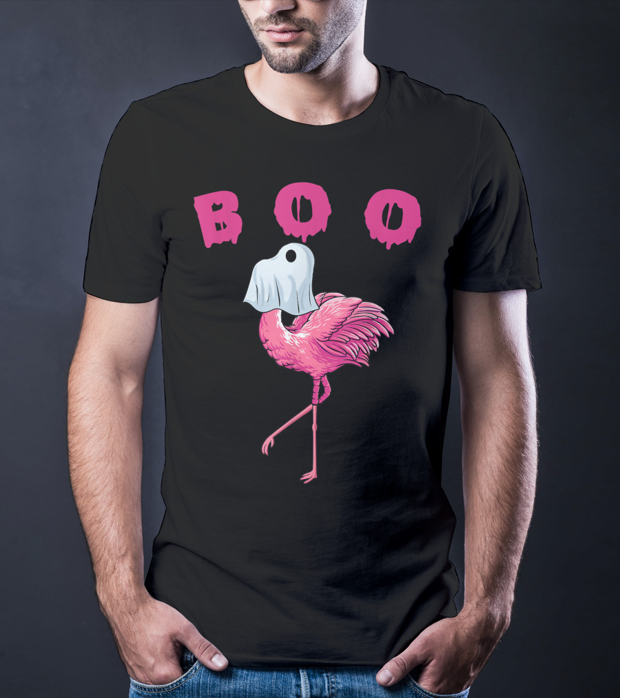 Boo Funny Flamingo Halloween Ghost T-Shirt