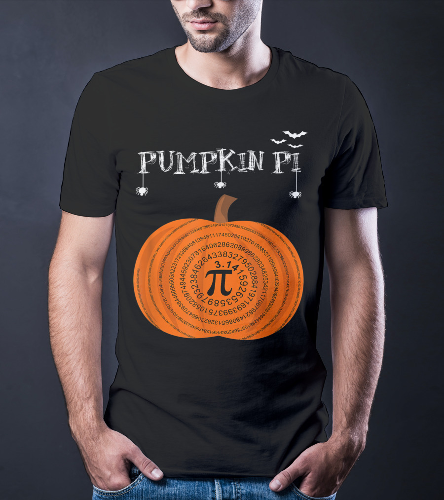 Pumpkin Pi Halloween Math Teachers Pumpkin With Pi Symbol And Bats T-Shirt