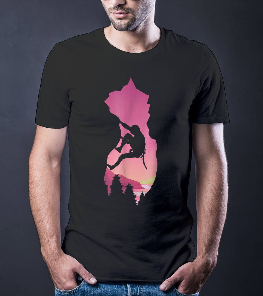 Rock Climbing Adventure Sunset Bouldering Climber Colorful T-Shirt