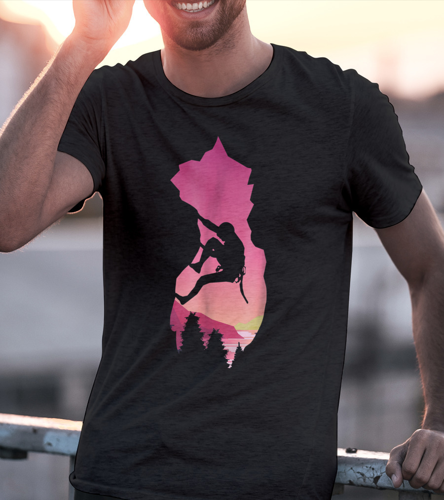 Rock Climbing Adventure Sunset Bouldering Climber Colorful T-Shirt