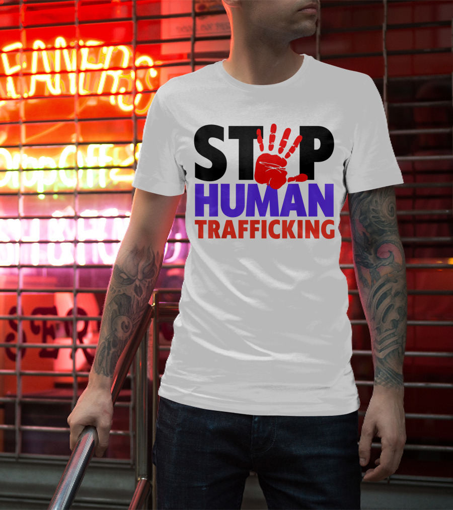 Stop Human Trafficking Red Handprint Awareness T-Shirt