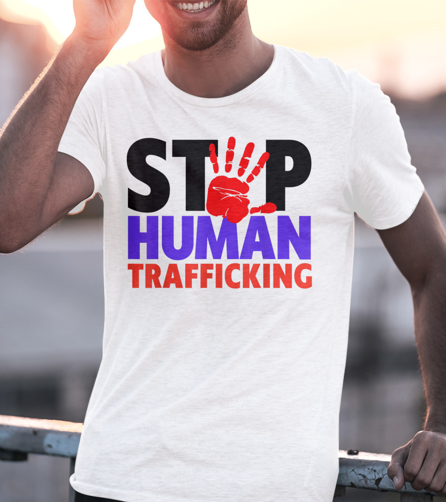 Stop Human Trafficking Red Handprint Awareness T-Shirt