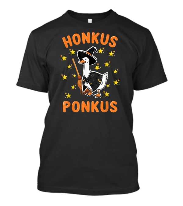 Honkus Ponkus Witch Goose Halloween Magic Stars Broom T-Shirt