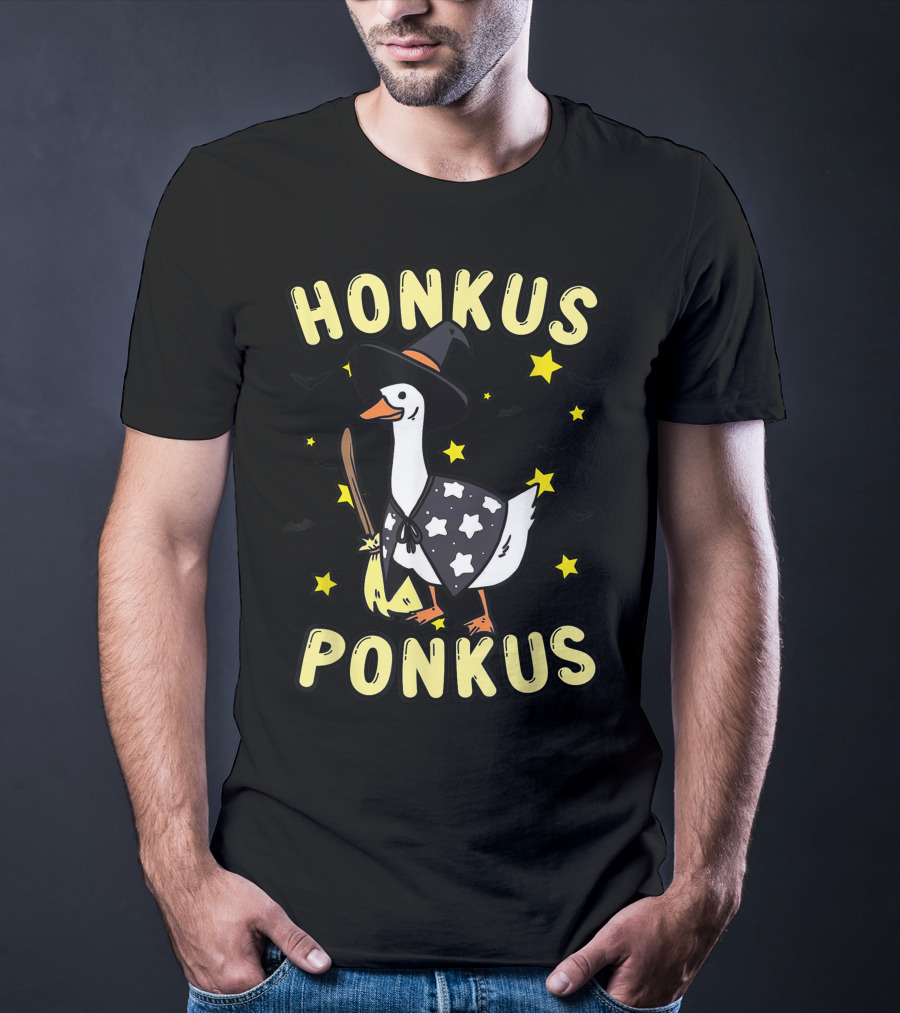 Honkus Ponkus Witch Duck With Stars And Bats T-Shirt