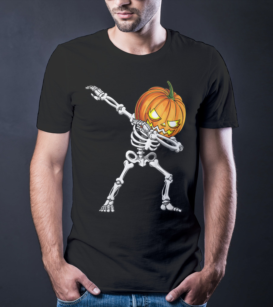 Dabbing Skeleton Pumpkin Halloween Best T-Shirt