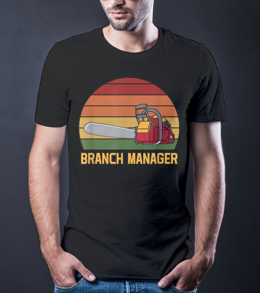 Funny Vintage Chainsaw Branch Manager Lumberjack Logger Retro Stripe T-Shirt